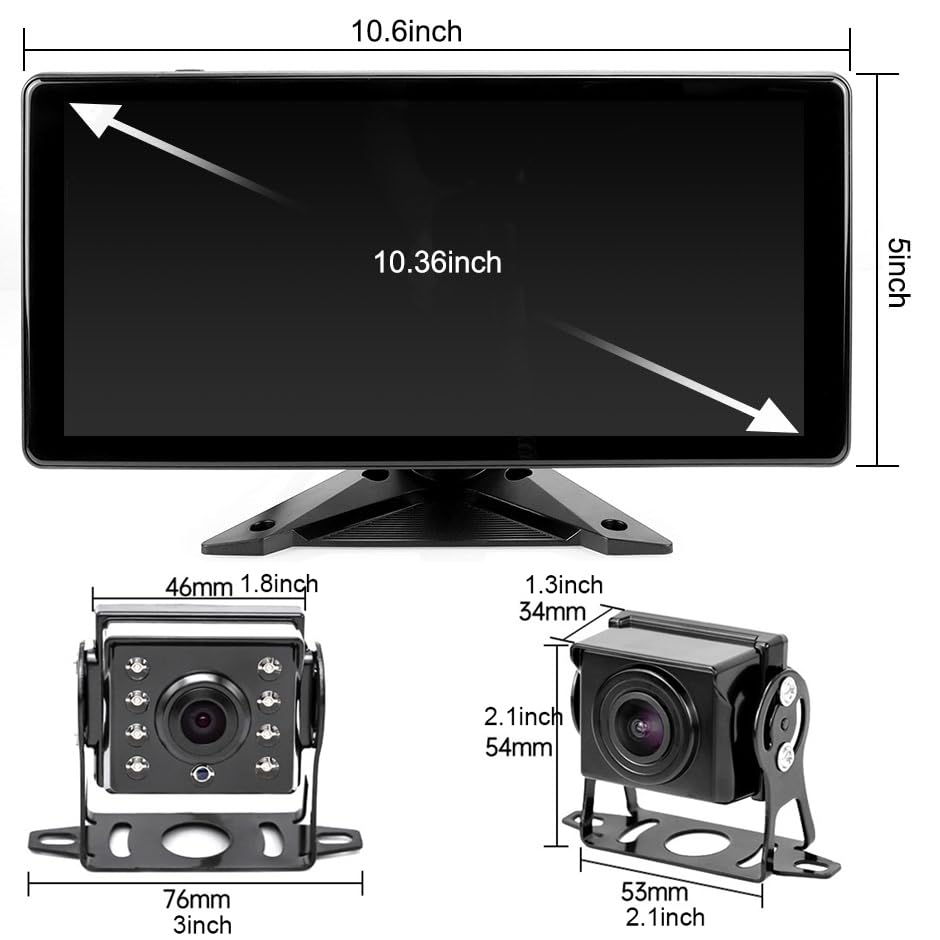 EVERSECU Car Backup Camera System with 4K 10.36" Touch Screen Monitor & 4x 1080P AHD Cameras for RV/Truck/Bus/Trailer/Camper