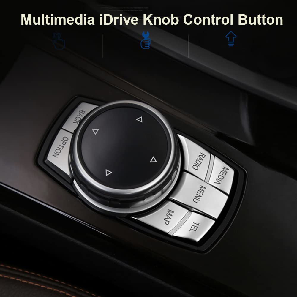 Sanrily Silver Set Of 7 Car Idrive Menu Multimedia Button Cover For Bmw Multimedia Control Knob Cover Sticker Trims Fit For Bmw 5 Series F10 F11, 1 2 Series, 3 Series E90 E92, 4 Series F30 F31,7 X5 X6