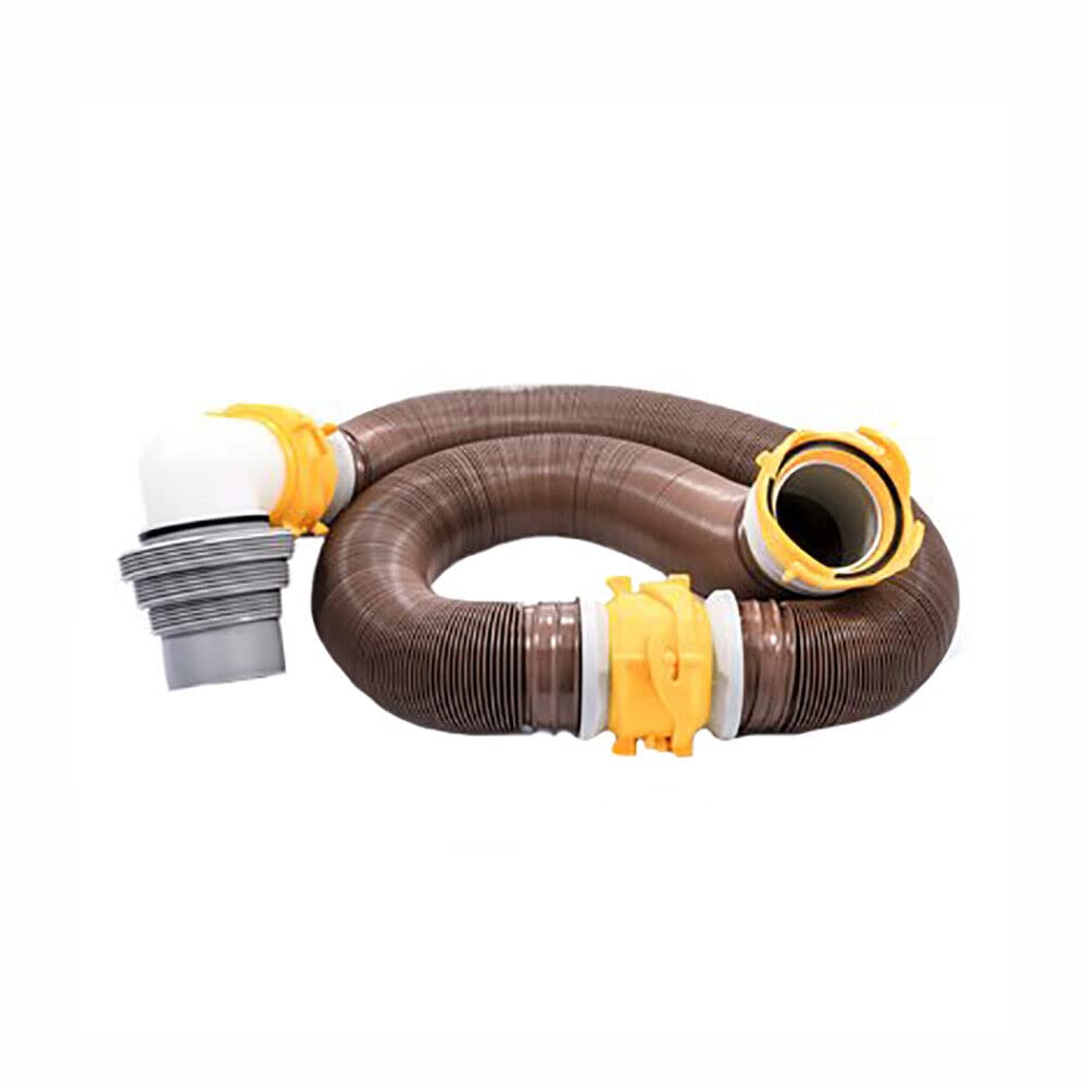 Camco 39625 Revolution 20' Sewer Hose Kit With 360 Degree Swivel Fittings And 4-In1 Elbow Adapter, Ready To Use Kit With Hose An