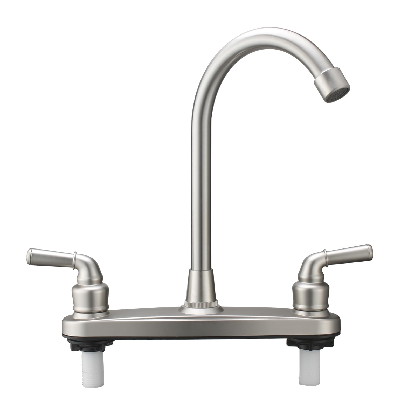 RV Non-Metallic Kitchen Faucet Brushed Nickel Two Handle-8 Main Body-High Arch-360 Swivel Replace for Motorhomes, Travel Trailer