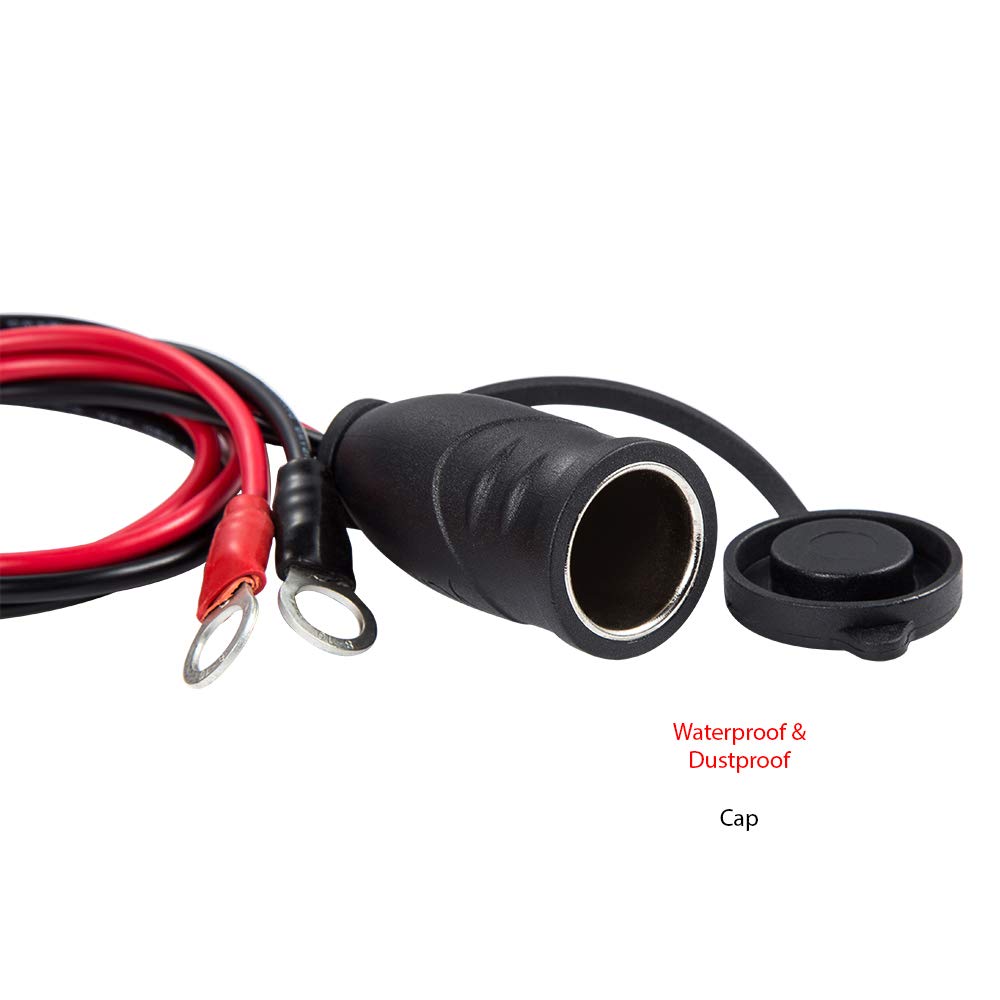 Ycind 3/8'' Ring Eyelet Terminal To Female Cigarette Lighter Socket Battery Boost Cable Heavy-Duty 30A Fuse 12V/24V 12Awg Cord 1