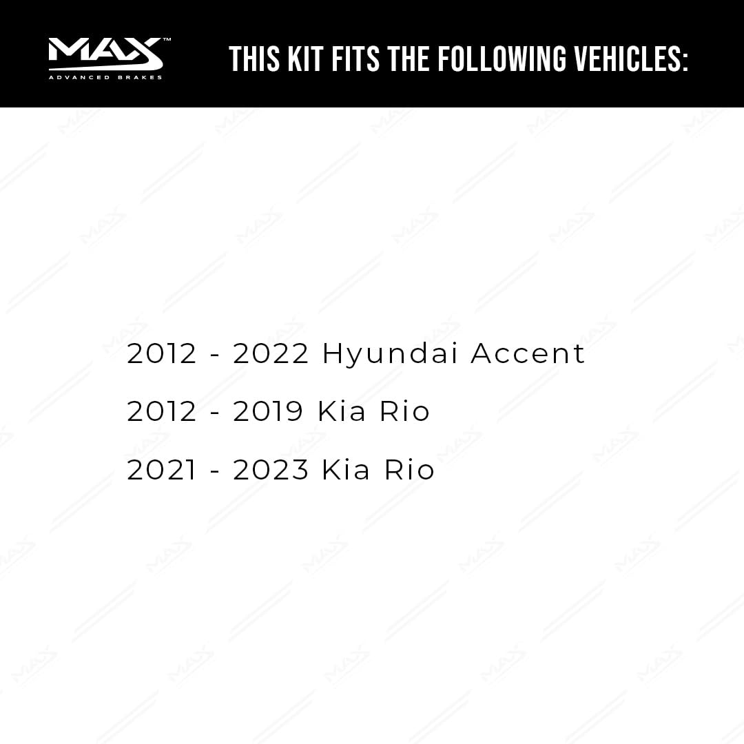 Max Advanced Brakes Rear Brake Kit For 2012 2013 2014 2015 2016 2017 Hyundai Accent 12-19 Kia Rio 2021 Kia Rio Replacement Cross Drilled Disc Brake Rotors And Ceramic Brake Pads