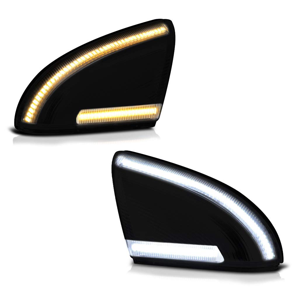 VIPMOTOZ Smoked Lens Switchback Full White & Amber LED Side Mirror Turn Signal Light Puddle Lamp For 2009-2018 Compatible with D