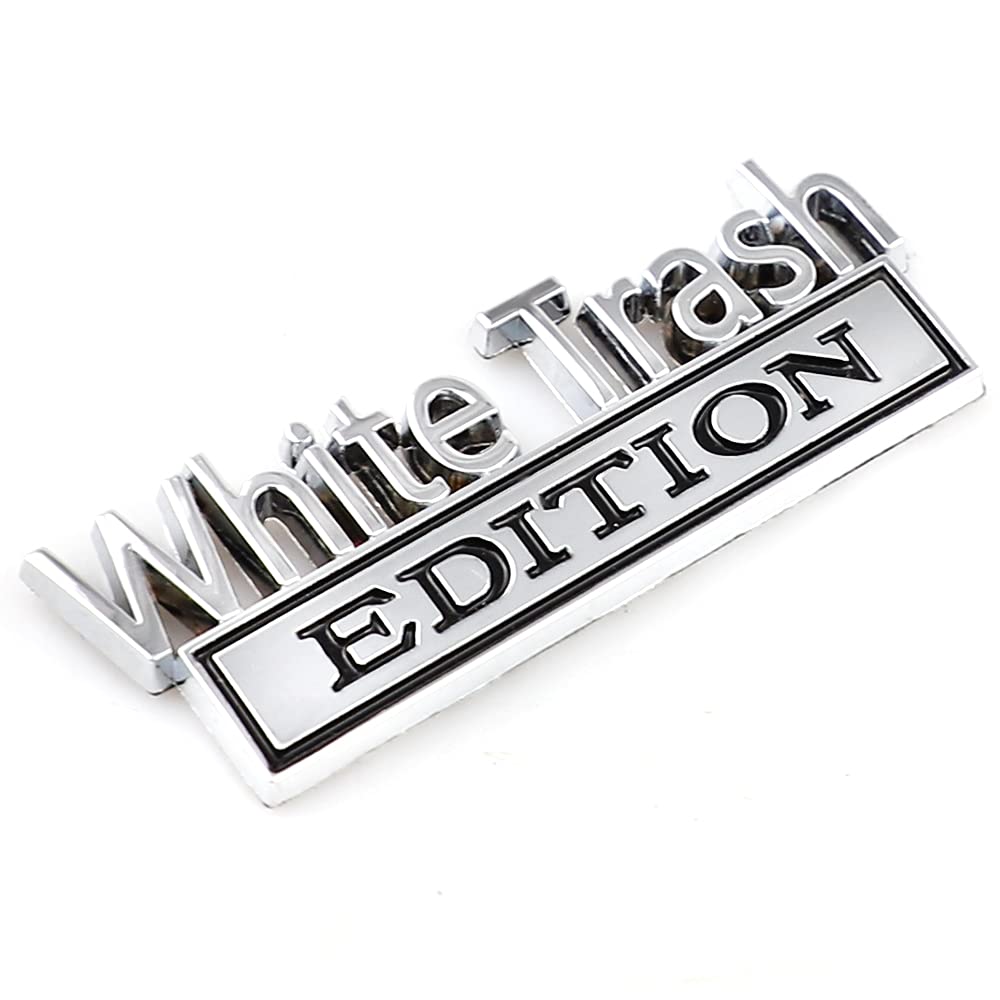 2 Pcs White Trash Edition Emblem Car Side Rear Front Hood Trunk Door Badge 3D Decal Sticker Fit For Car Truck Suv (White Trash,