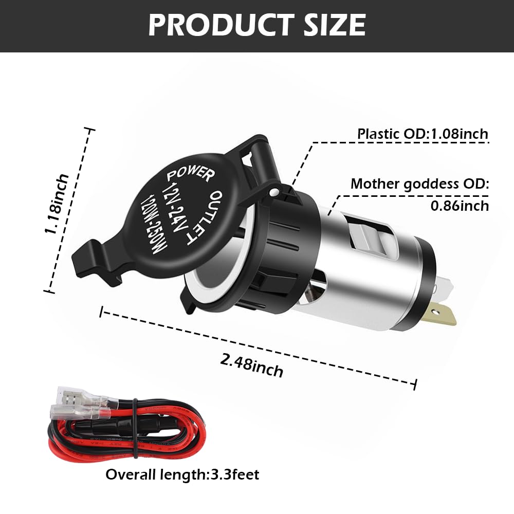 12V Cigarette Lighter Socket,Waterproof Car Power Outlet Cigarette Lighter Adapter With Extension Cable,Universal Interior Car Accessories Cigarette Lighter Plug For Car Truck Suv(1Pcs)