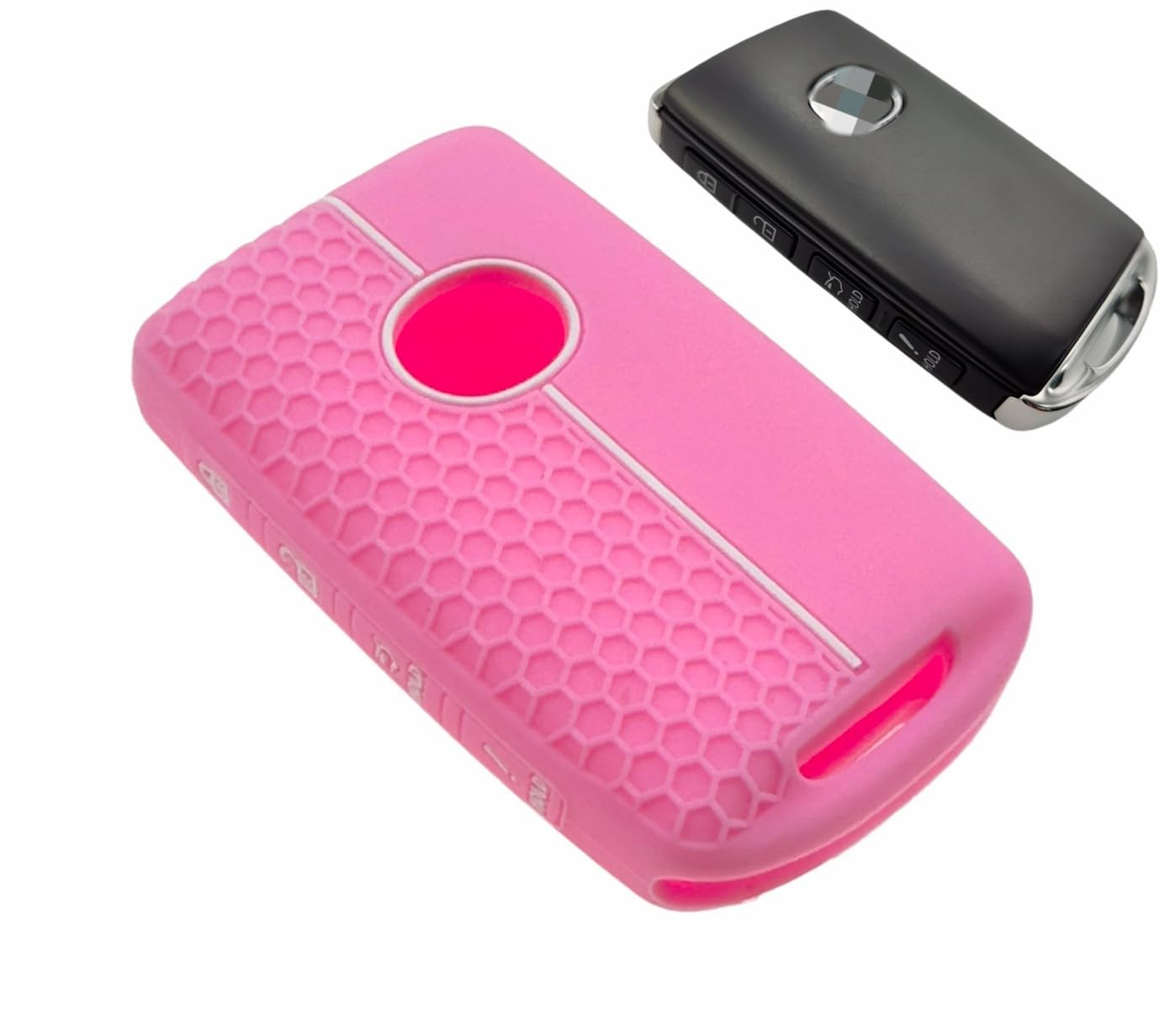 REPROTECTING Silicone Rubber Key Fob Cover Compatible with 2019-2025 Mazda 3 6 CX-30 CX-5 CX-9 CX-50 (Black/Pink, 4 Buttons/Sili