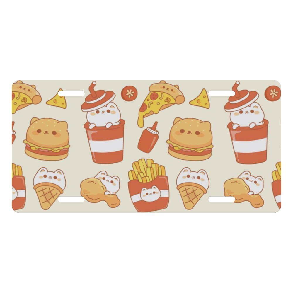 Muishi Various Fast Food Cute Cat Decorative License Plate, Vanity Tag, Metal License Plate, Aluminum Novelty License Plate Home