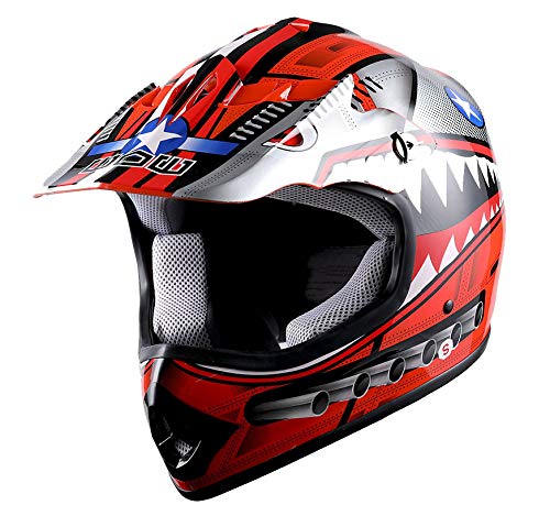 Wow Youth Kids Motocross Bmx Mx Atv Dirt Bike Moutain Helmet Shark Red