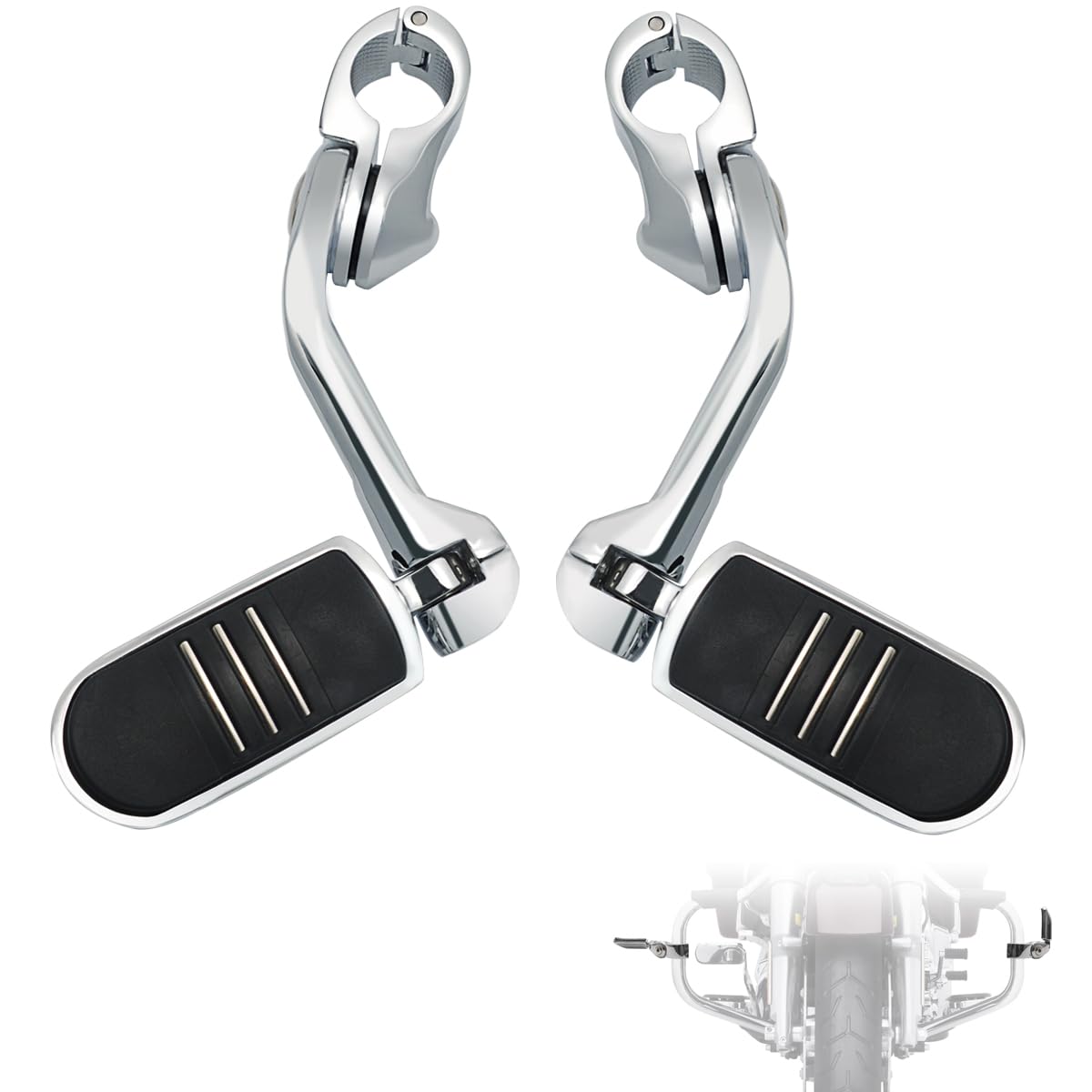 Fovplue 1.25' Highway Footpegs,Long Angled Adjustable Highway Pegs W/Mounts For Harley Touring Street Glide Electra Glide Road King Softail Cvo Dyna Trike Vrsc Sportster W/32Mm Engine Guard,Chrome#3