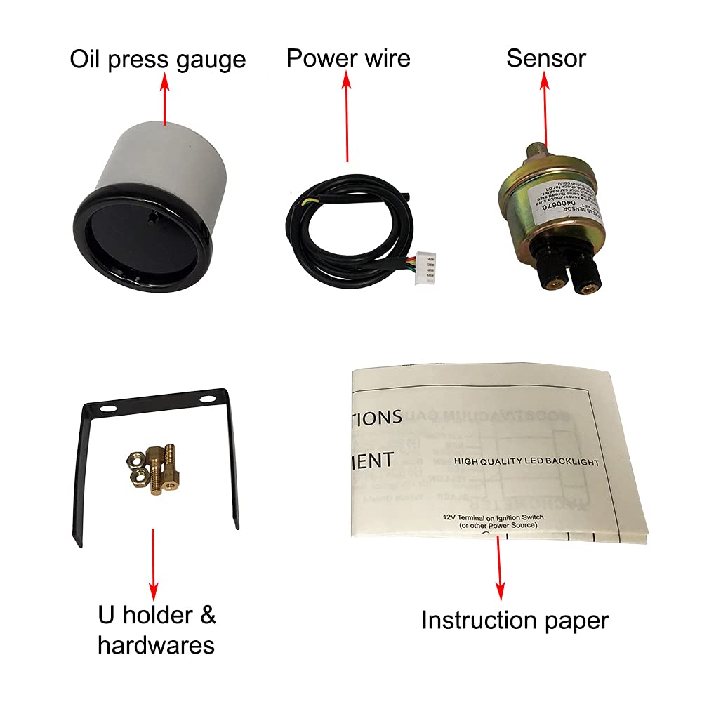 2'' Oil Pressure Gauge Meter With Sensor Tinted 7 Color Car Digital Led 0-140 Psi 52Mm Oil Press Gauge