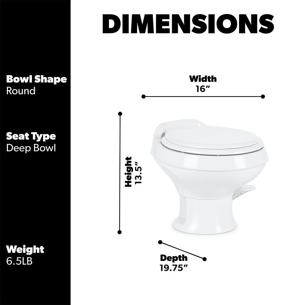 Dometic 301 Toilet Low Profile 13.5'' Height- White, 301-Ss/Rt/White, Full Size Residential Style, Clean And Watertight Triple J