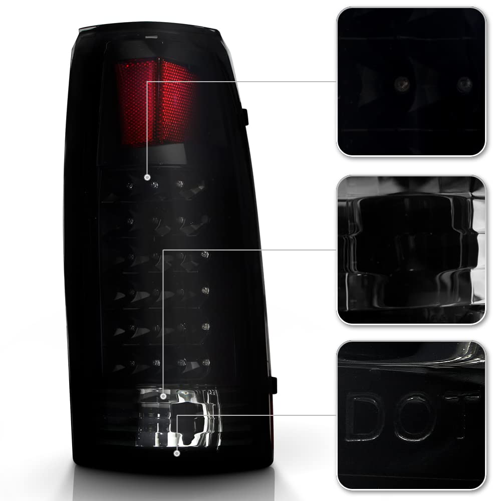 Acanii - For Black Smoke 1988-1998 Chevy Silverado Gmc Sierra Suburban Tahoe Led Tail Lights Driver & Passenger Side