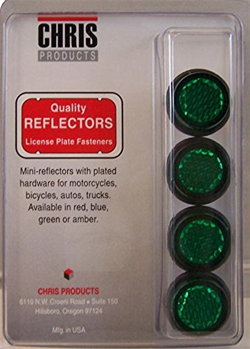 Chris Products Ch4G Green Motorcycle Mini License Plate Reflector, 4 Pack