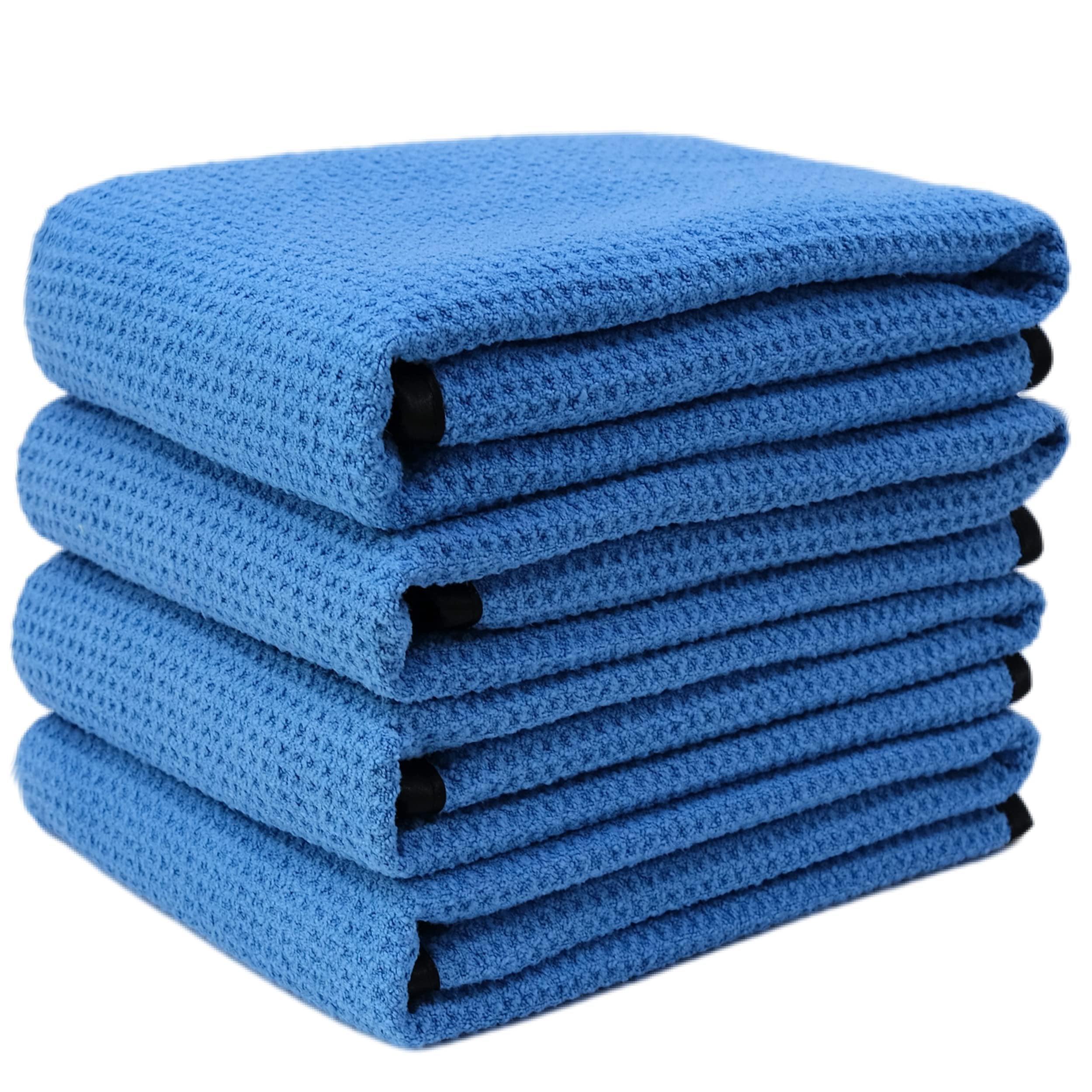 Polyte Elite Microfiber Drying Towel (16X24, 4 Pack, Waffle, Blue)