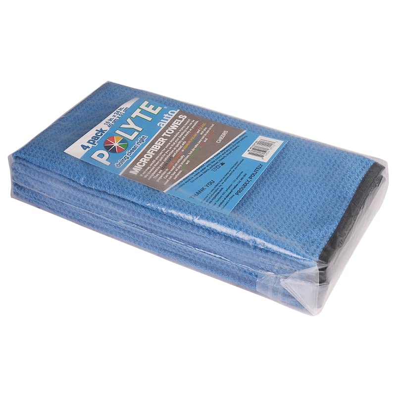 Polyte Elite Microfiber Drying Towel (16X24, 4 Pack, Waffle, Blue)