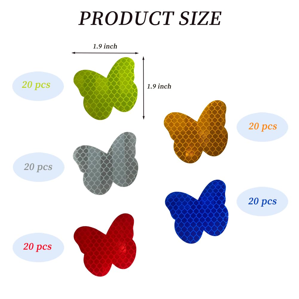 100Pcs Warning Reflective Stickers, Reflective Decals Waterproof Reflector Tapes Safety Reflective Stickers Night Visibility Adhesive Stickers For Motorcycle Bicycle Car (Butterfly-Shaped)