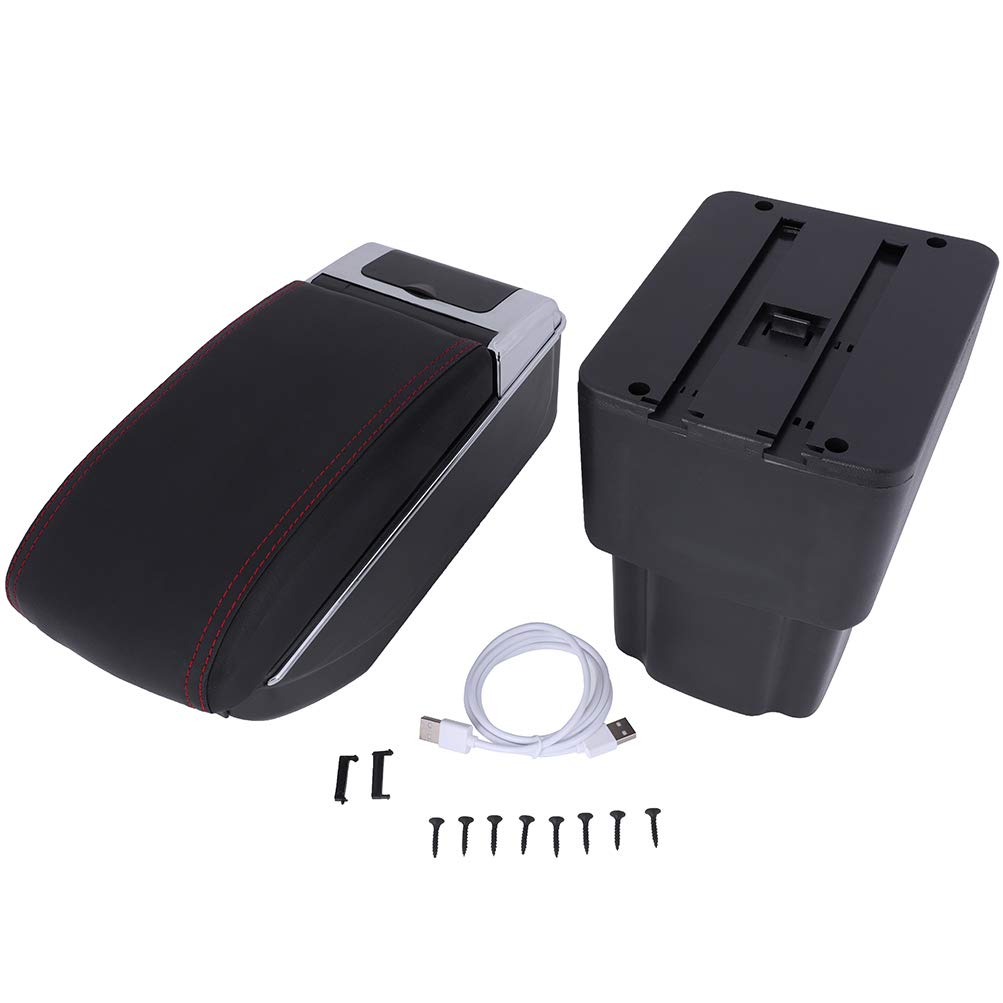 ROADFAR Black with Red Stitching Center Console Armrest Organizer Box Replacemen WBCARB08NP2W4PQ
