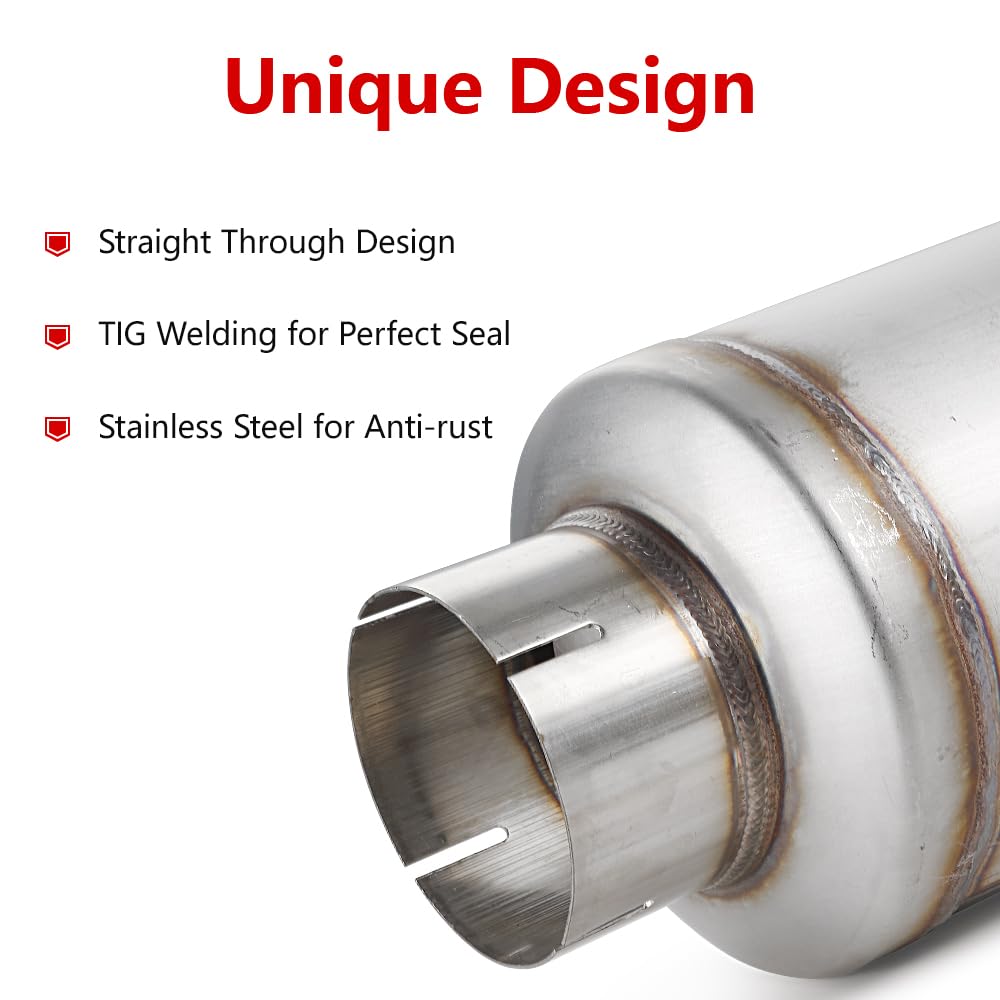 A-Karck 5'' Inlet Exhaust Resonator, 5'' Inlet 5'' Outlet 30'' Overall Length Muffler Resonator Stainless Steel