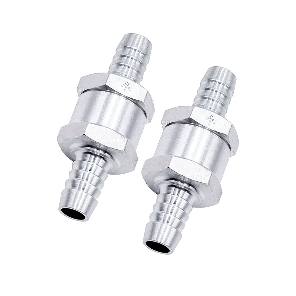Mxuteuk 2Pcs 3/8' 10Mm Aluminium Silver Non Return One Way Check Valve With 4Pcs 6-12Mm Universal Adjustable Hose Clamps For Fuel Petrol Diesel Line Oil M-H-032-10Mm