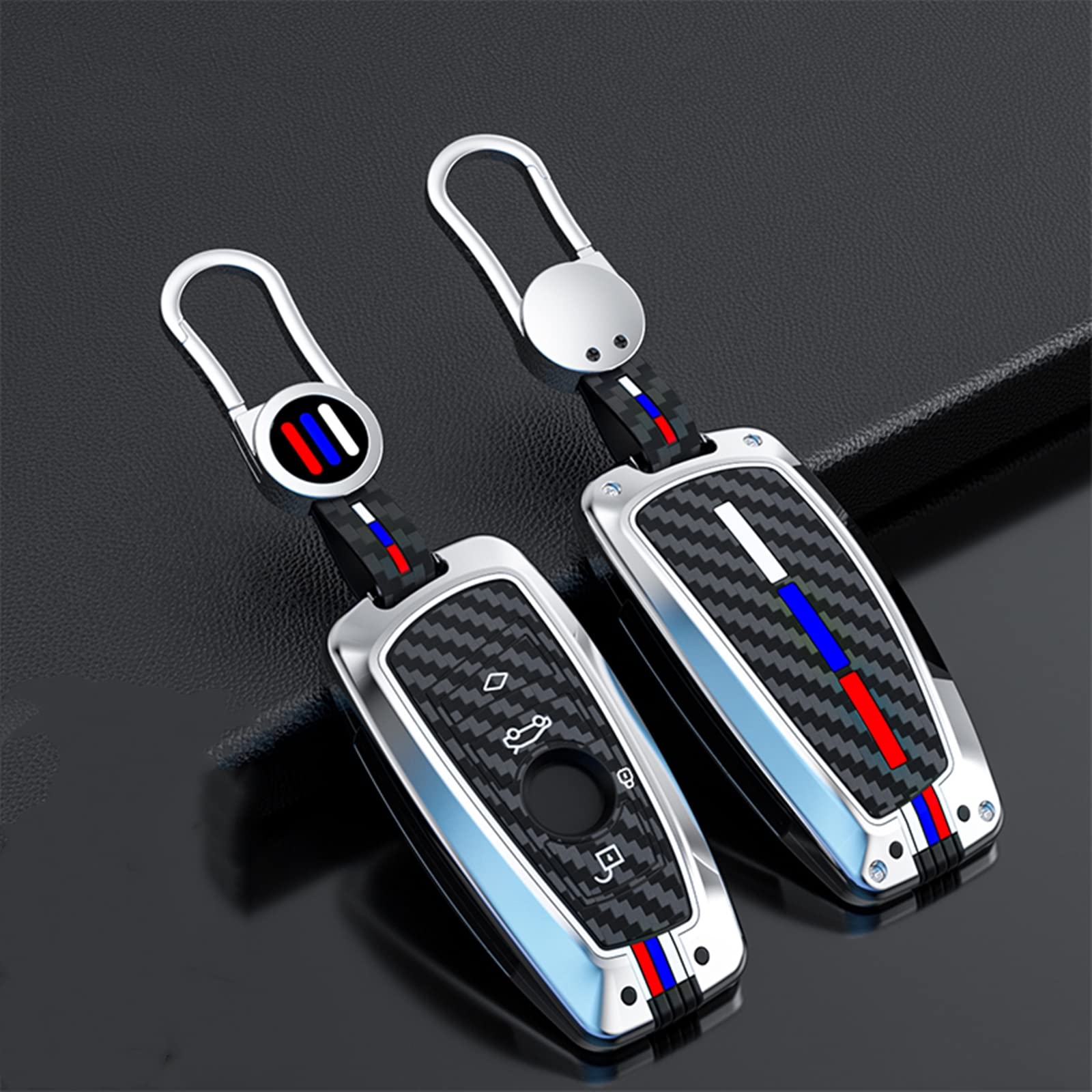 Bradegeve Key Fob Cover Case, Keychain, Metal Shell Cover Compatible For Bmw 1 3 4 5 6 7 Series X3 X4 M5 M6 Gt3 Gt5 (Siliver-Carbon Fiber)