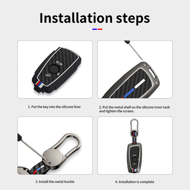 Bradegeve Key Fob Cover Case, Keychain, Metal Shell Cover Compatible For Bmw 1 3 4 5 6 7 Series X3 X4 M5 M6 Gt3 Gt5 (Siliver-Carbon Fiber)