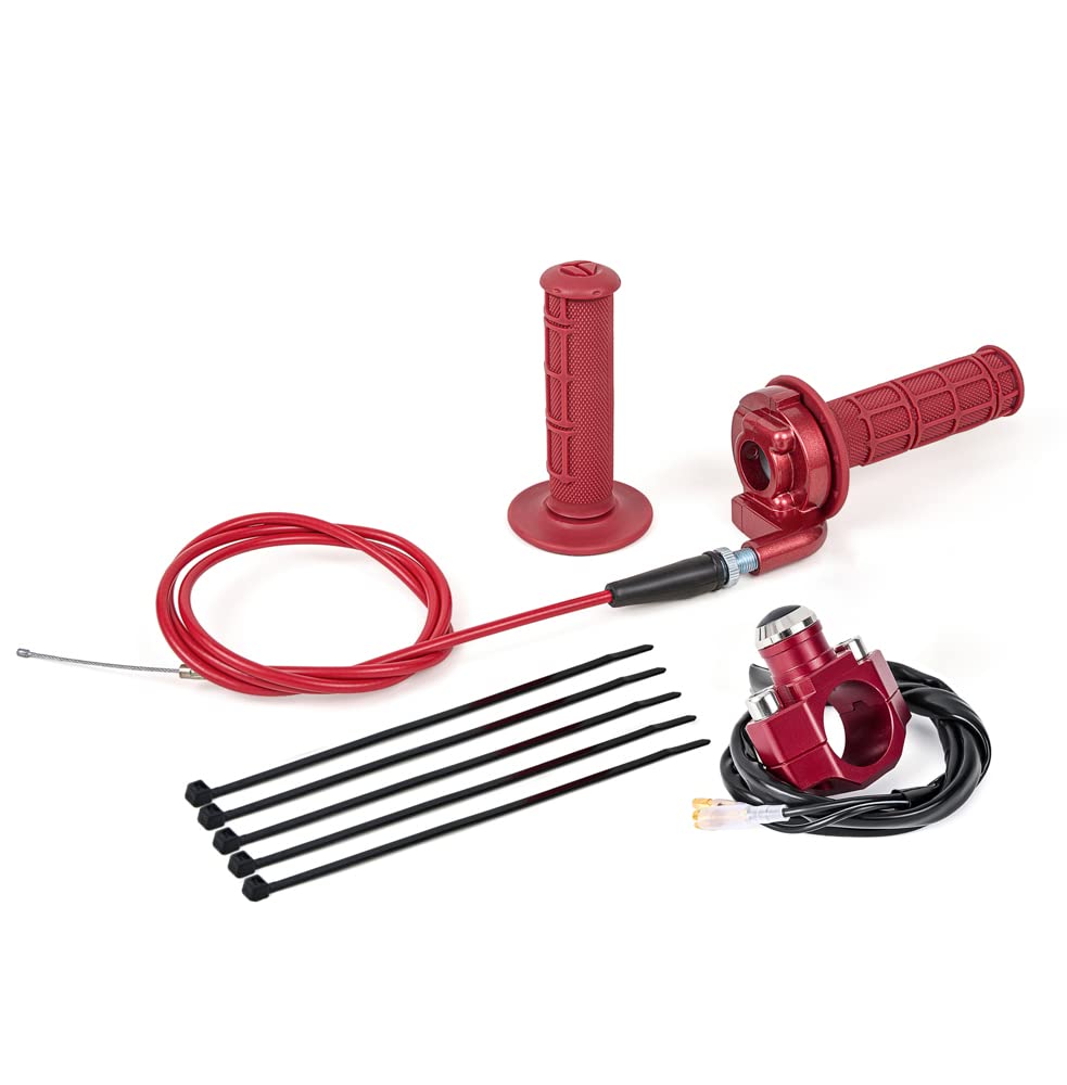 Pucky 22Mm Twist Throttle Accelerator Handle Grips, 50 90 110 125Cc Pit Bike Dirtbike (Handle Grip + Cable + Throttle Clamp + Cnc Flameout Switch) Red