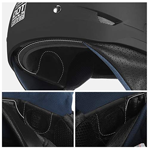 GLX M14 Open Face Motorcycle Helmet - Matte Black, Large - DOT Approved