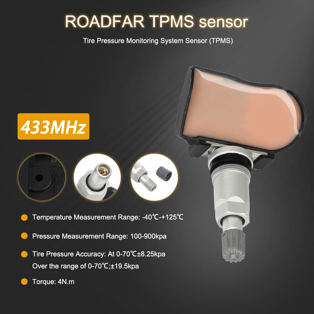 Roadfar Programmed Tire Pressure Monitoring System Sensor Tpms 433Mhz Fits For Dodge 4Pcs