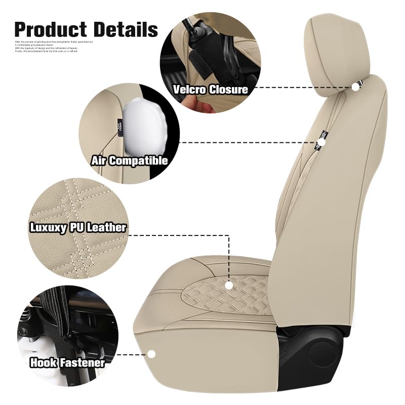 Ygl Luxury Pu Leather Car Seat Covers Front Set, Non-Slip Seat Cover Protectors, Universal Fit For Cars, Trucks, Suvs, Vans, Pic