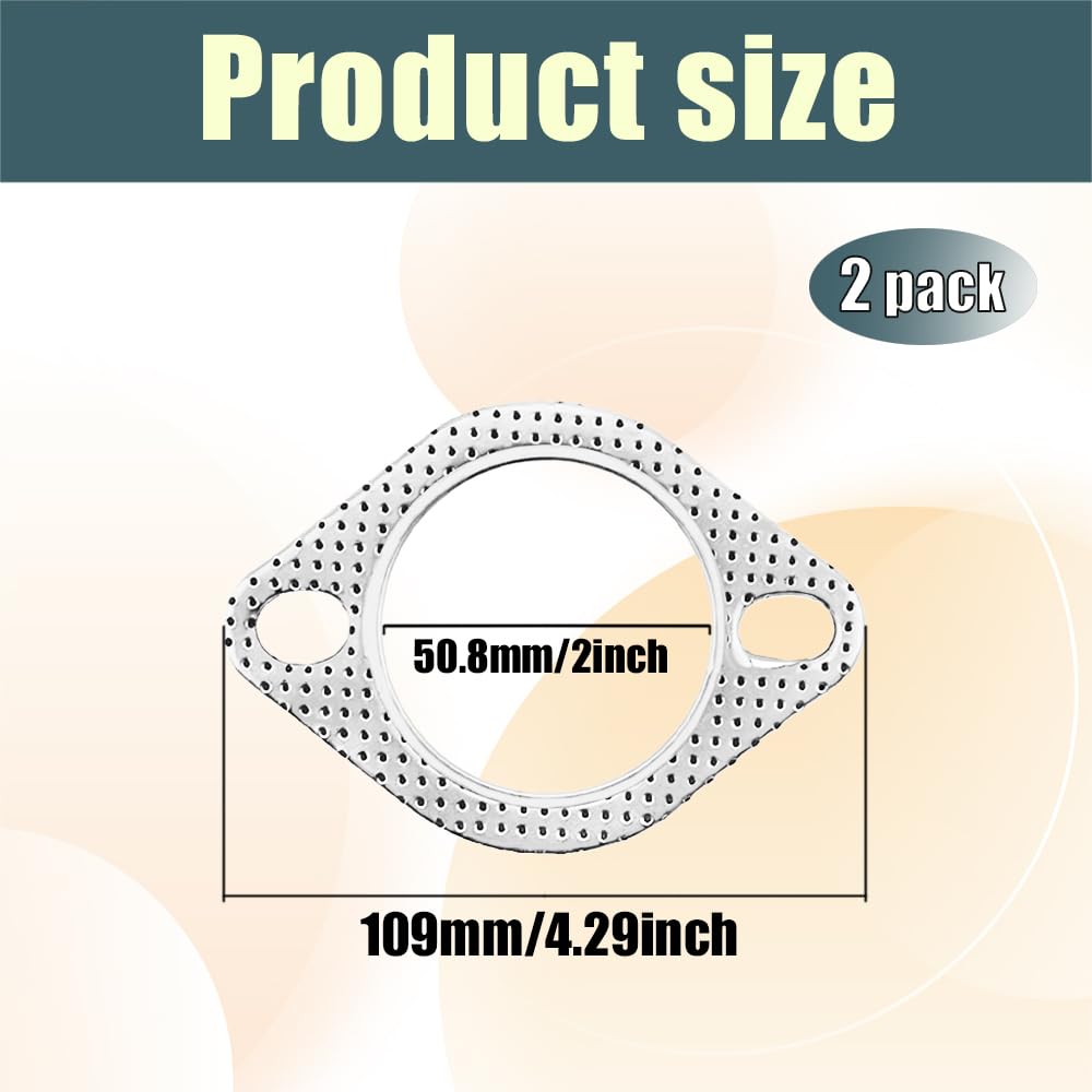 Kutyun 2PCS Car Exhaust Gasket, Exhaust Pipe Gasket, 2-Bolt 2'' Standard Exhaust Manifold Gasket, Ultra Seal Exhaust Flange Gask
