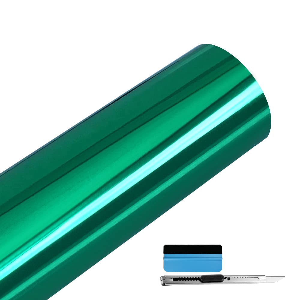 LZLRUN 1FT x 5FT Chrome Mirror Vinyl Wrap Adhesive Car Sticker Decal Film (Green, 1FT x 5FT)