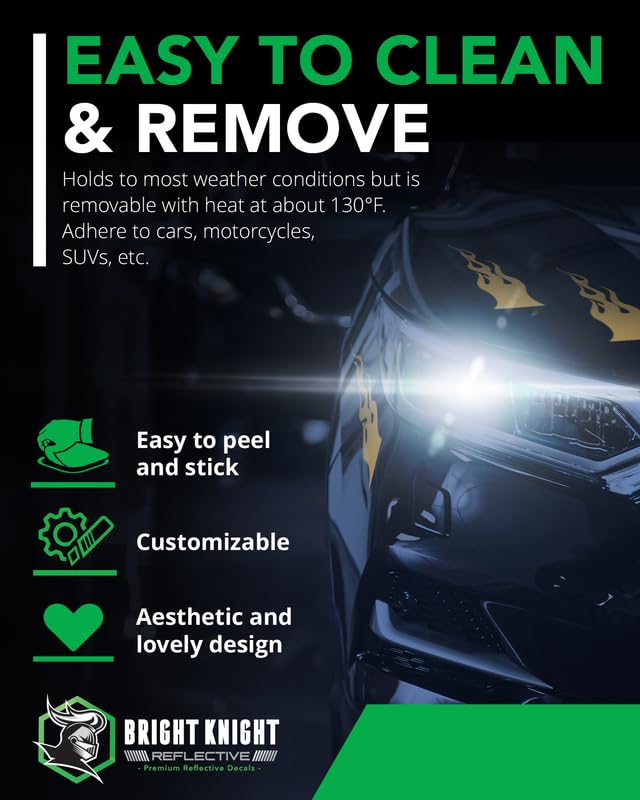 Bright Knight Reflective Flame Stickers, 4 Pcs Gold Reflective Car Sticker Decal With 3M Retro-Reflective Vinyl, Self-Adhesive O