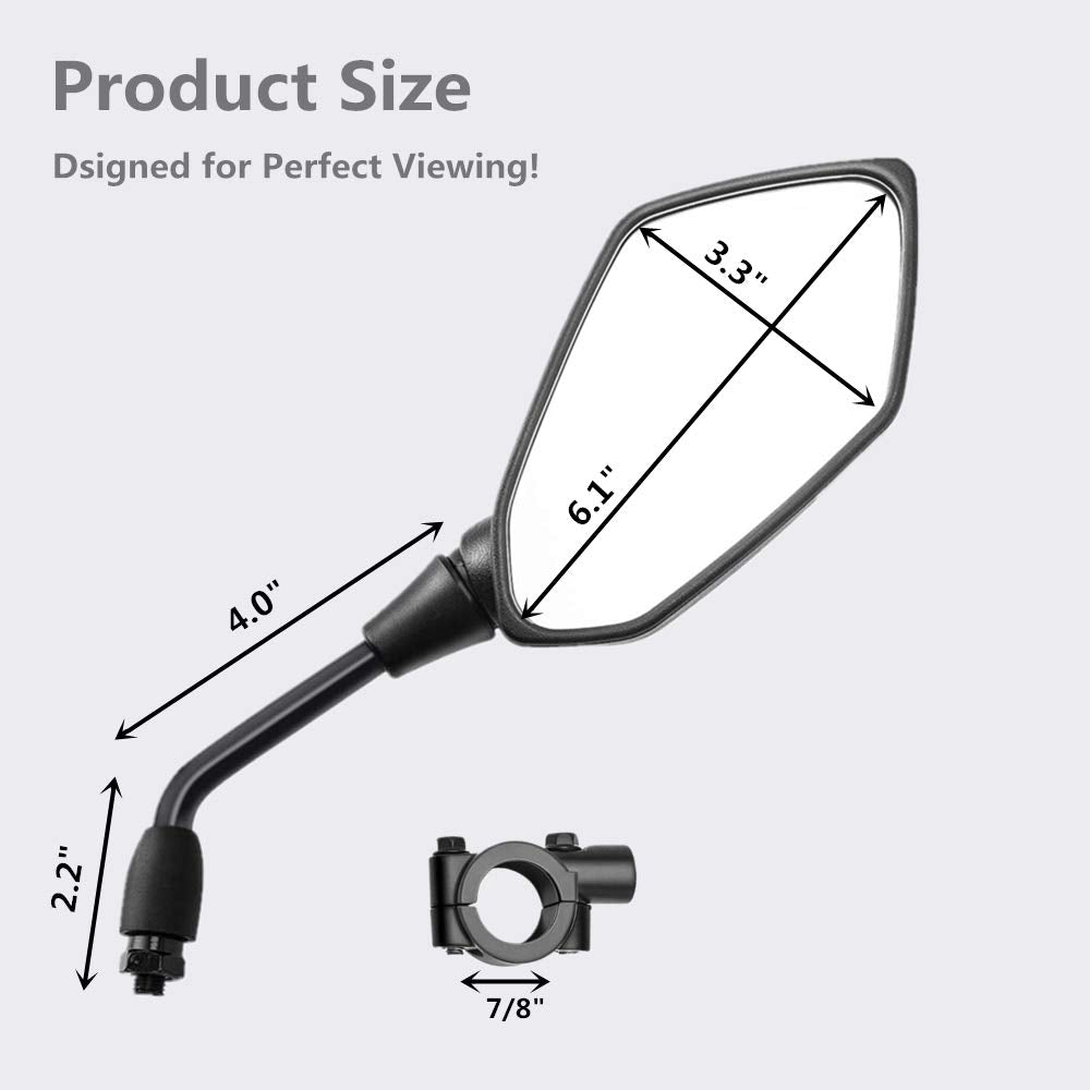【2021 Upgraded】Motorcycle Convex Rear View Mirror, Mirrors For Bike ,Motorcycle ,Atv,Scooter, With 10Mm Bolt, With 7/8" Handle Bar Mount Clamp Compatible With Cruiser, Suzuki, Honda,Victory And More