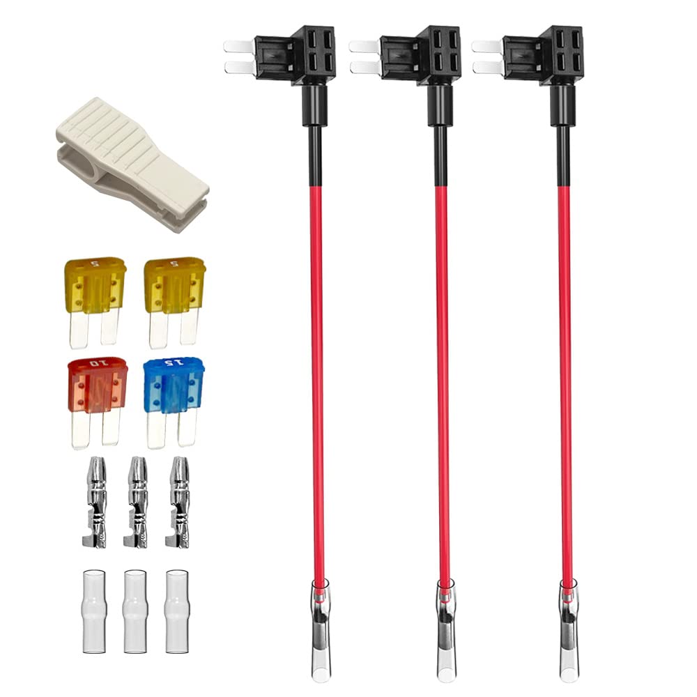 Gebildet 3 Pcs 12V-24V Add-A-Circuit Micro2 Fuse Tap, Piggy Back Blade Holder With Wire Harness, 4 Pcs Micro 2 Fuse (5A 10A 15A)