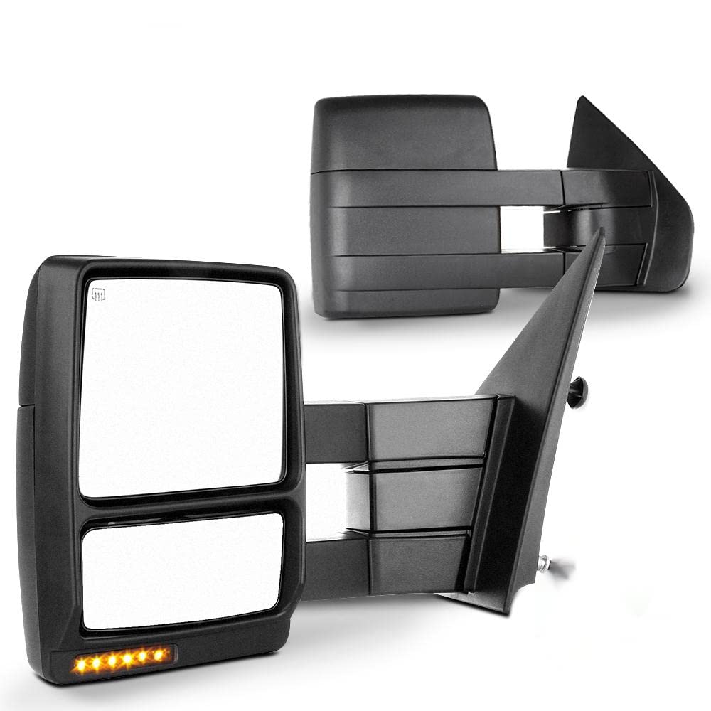 SCITOO Towing Mirror fit 2007-2014 for Ford for F150 with Power Heated Amber LED Signal Puddle Light Manual Telescoping and Fold