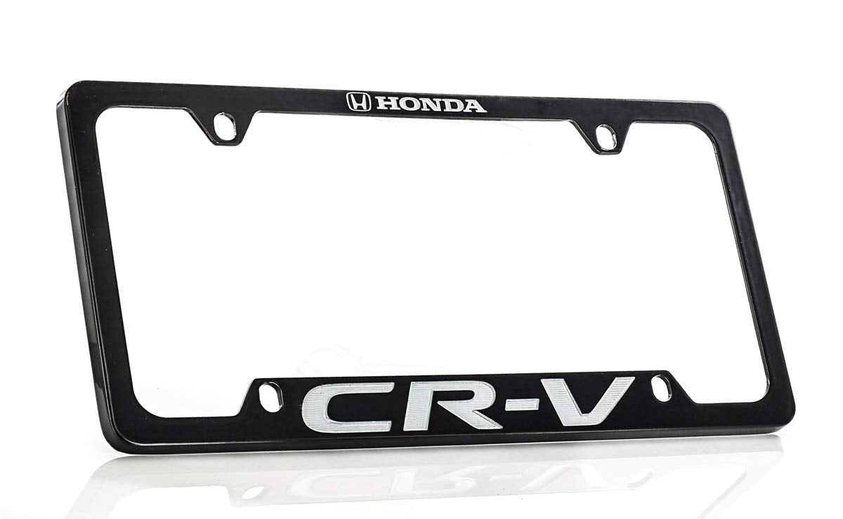 Honda CR-V Black Coated Zinc License Plate Frame Holder Wide Bottom engrave 4 Hole