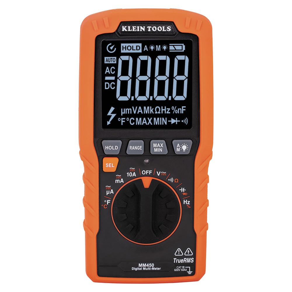 Klein Tools MM450 Slim Digital Multimeter, Reverse Contrast Display with Lead Alert, Auto-Ranging TRMS, 600V AC/DC Voltage, Curr