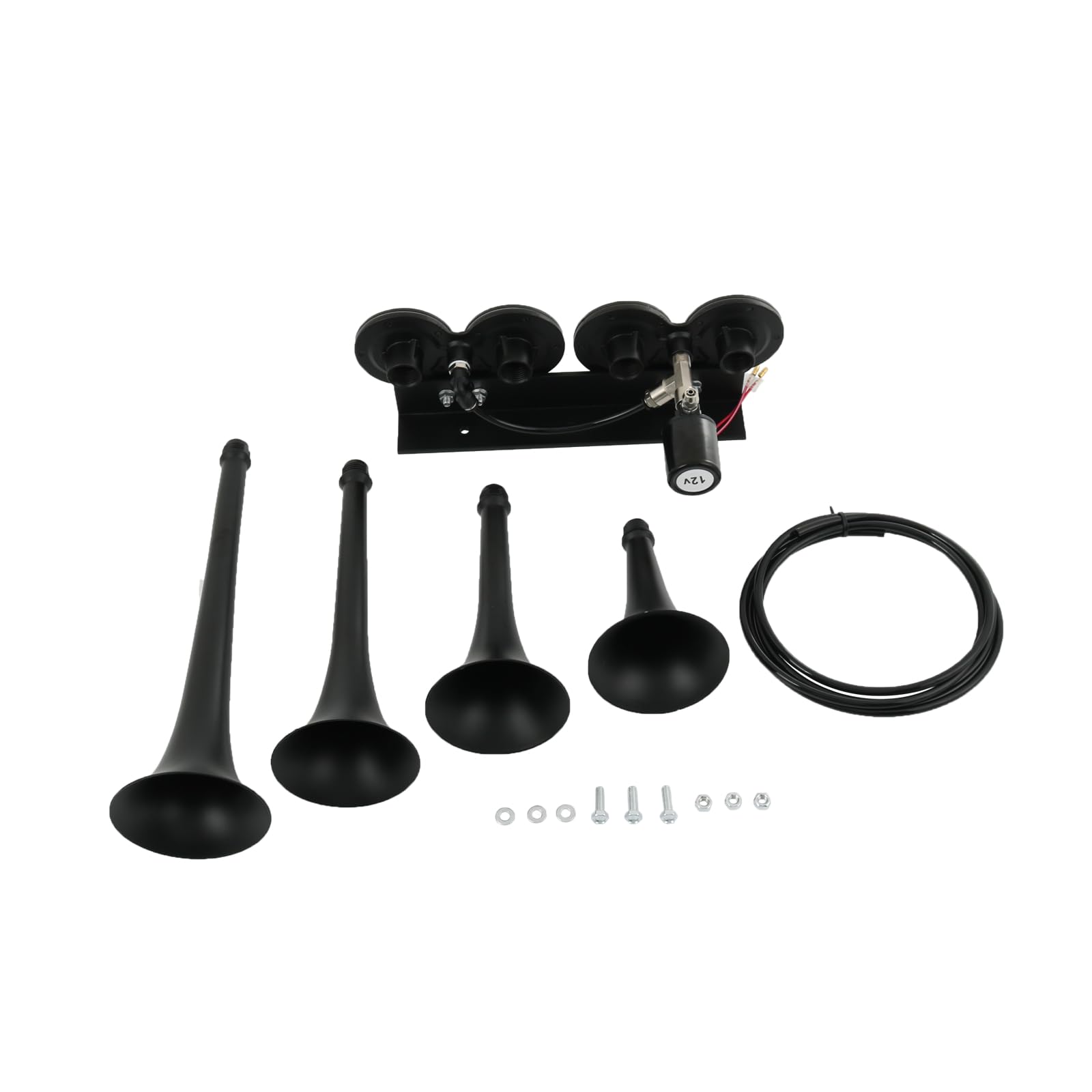 Quad Trumpet InLine 12 Volt 4 Trumpet Train Air Horn Universal Super Loud dB with12V Electric Solenoid For 12v Vehicles SUV pick