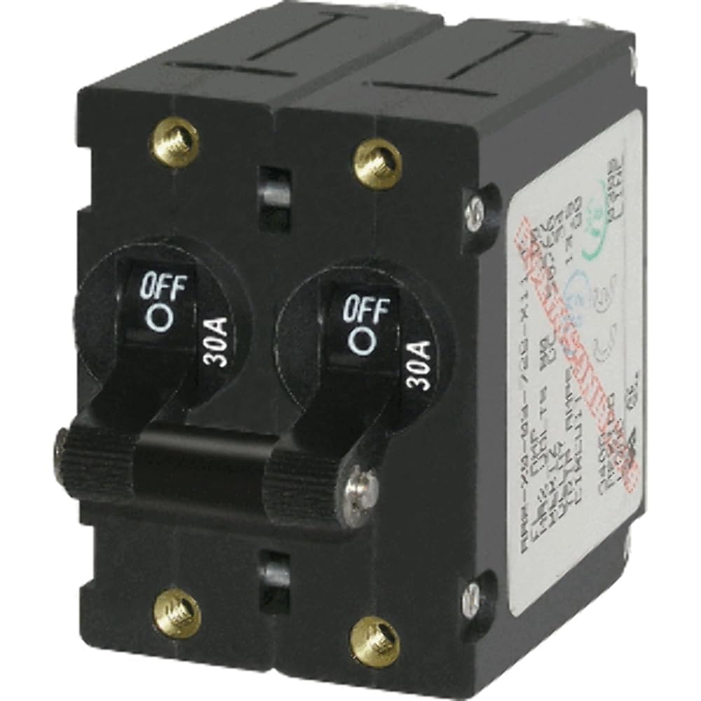 Blue Sea Systems 7237 A-Series Black Toggle Circuit Breaker, Double Pole, 30A