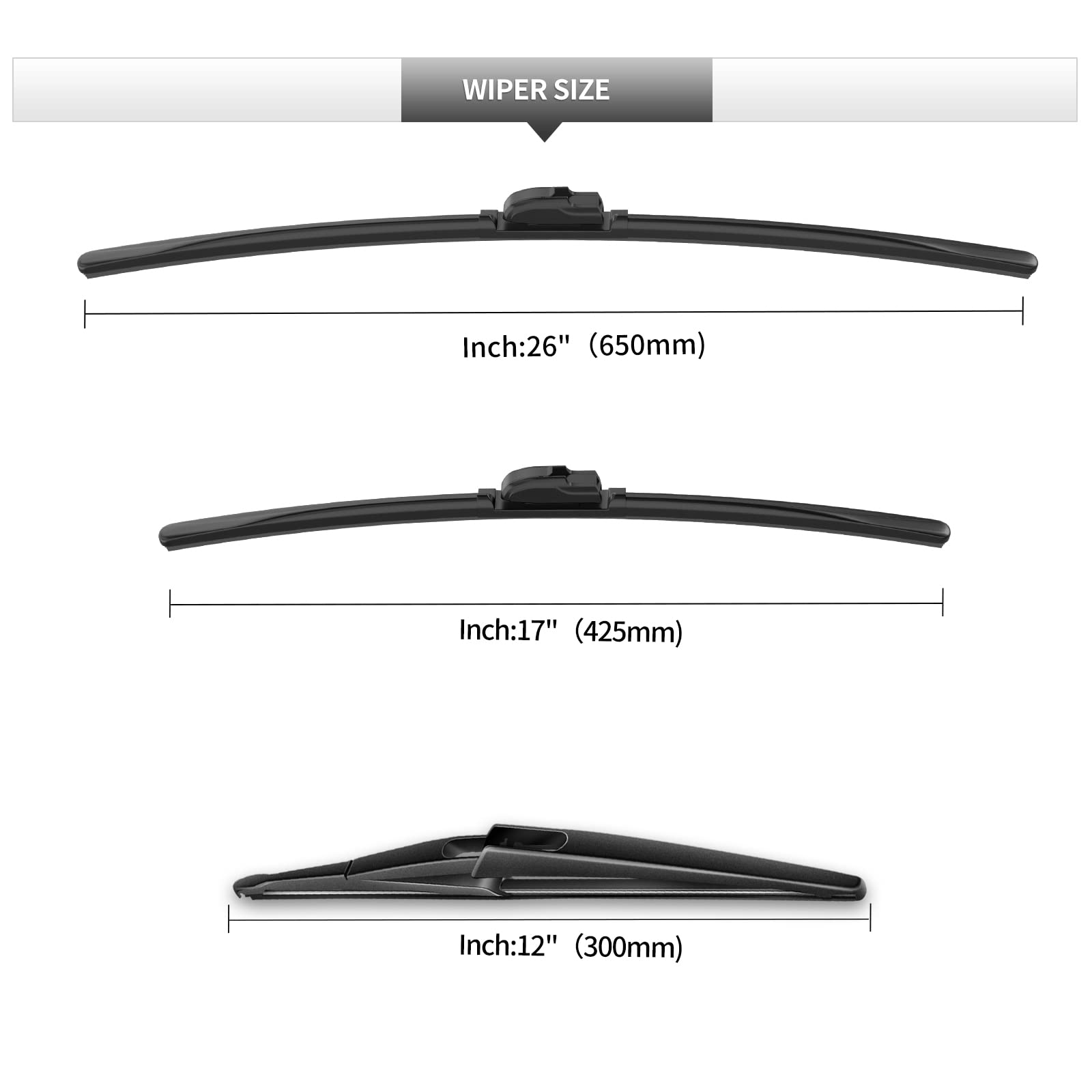 Gardimu Front And Rear Windshield Wiper Blades, 3 Pcs Front And Back Windshield Wipers Blades Replacement For Nissan Rogue 2014-