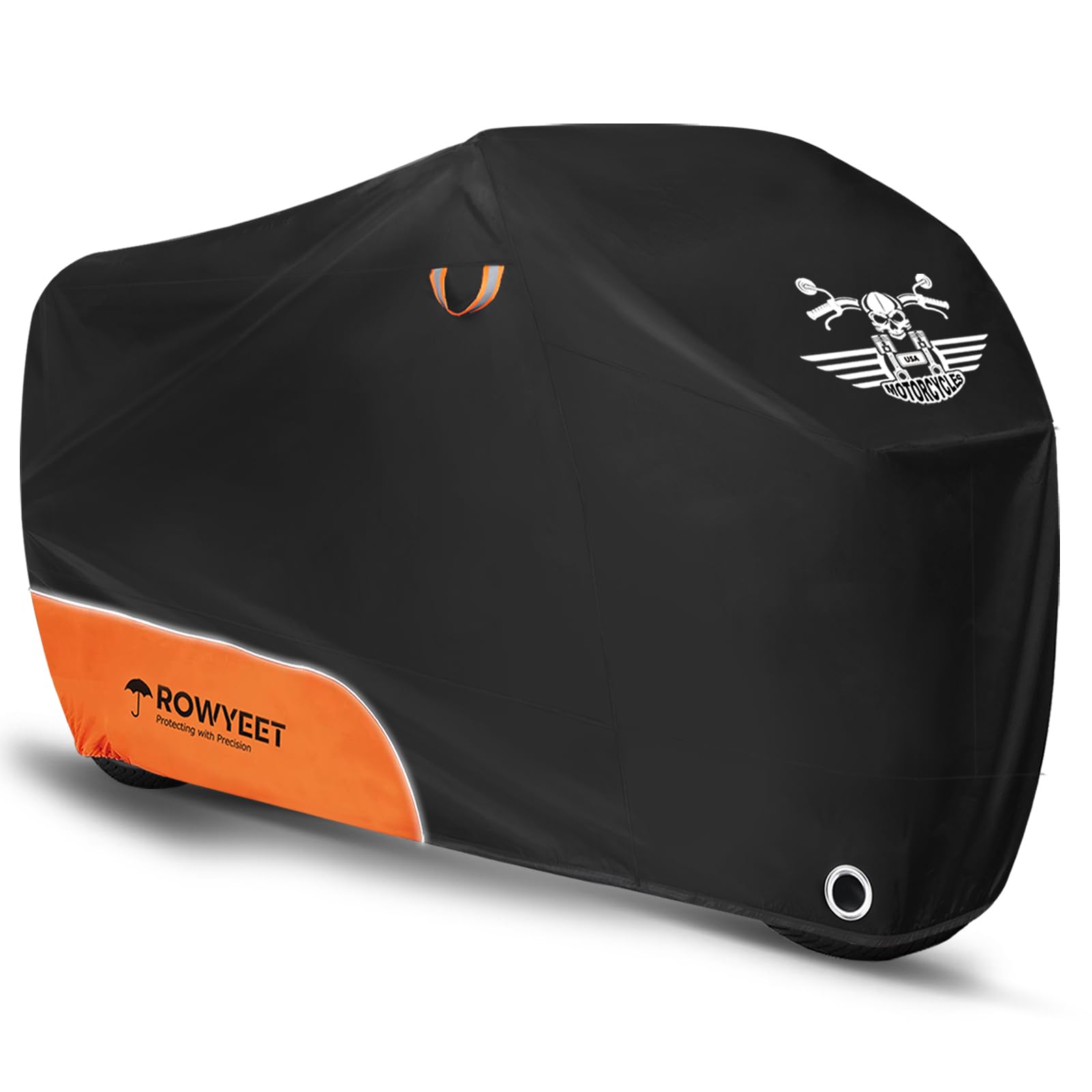 ROWYEET Motorcycle Cover Waterproof Outdoor Storage with Lock-Holes, Zipper Storage Bag & Night Reflective Design, All Season Pr