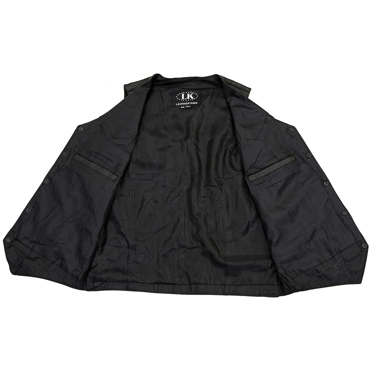 Milwaukee Leather SH1310Tall Men's Black Leather Classic V-Neck Motorcycle Rider Vest w/Snap Button Closure - 40-Tall