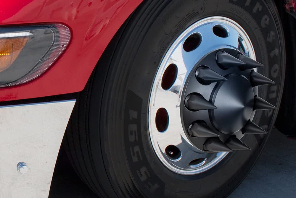 United Pacific 10548Cb - Wheel Lug Nut Cover Set - 33Mm X 4.75&quot; Black Spike Nut Cover With Flange- Thread-On (60 Pack)