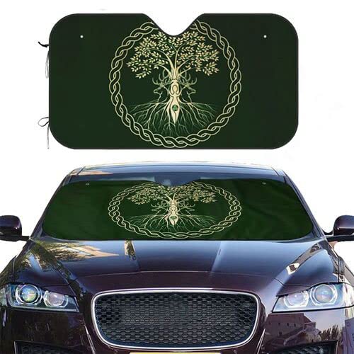 Yule Christmas Tree Pagan Deer Yuletide Wicca Celtic Ritual Norse Nordic Viking Goddess Wiccan Wicca Windshield Sun Shade Front 
