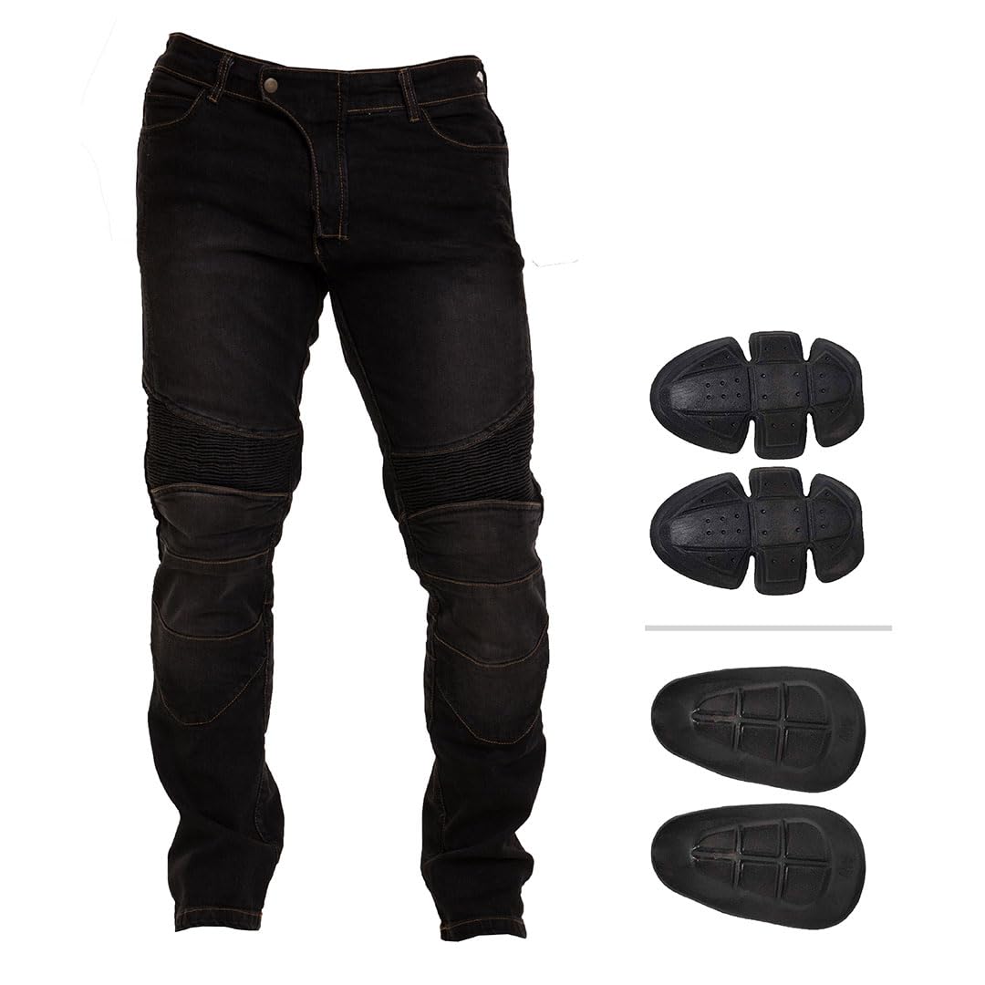 Juicy Trendz Men's Motorcycle Jeans - Protective Riding Pants with Knee & Hip Armor, Black Biker Denim, Durable & Comfortable fo