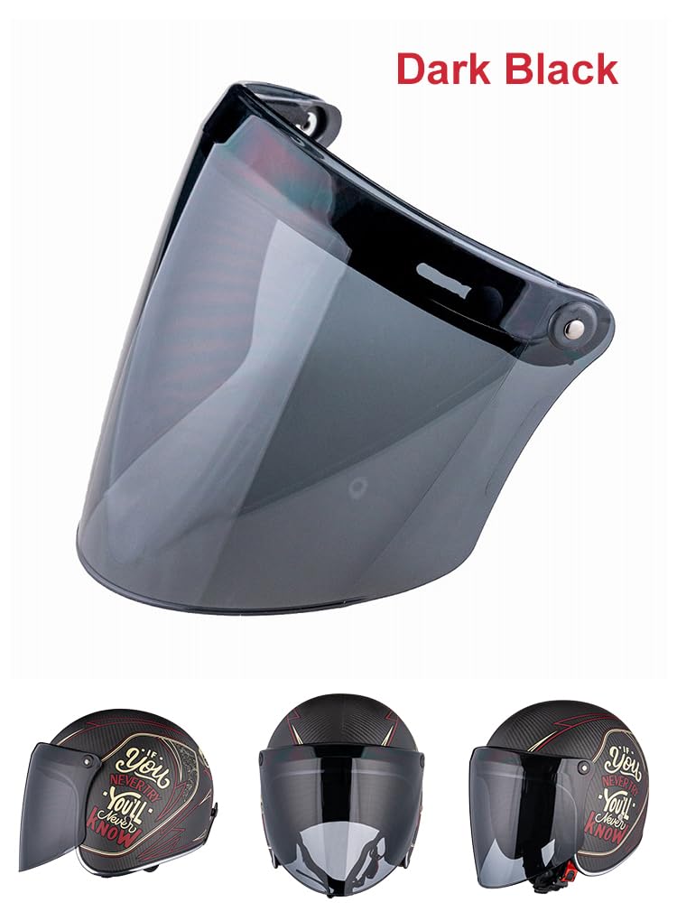 VCOROS Universal 3-Snap Flip Up Visor Shield Lens for Retro Open Face Motorcycle Helmet(Dark Black)