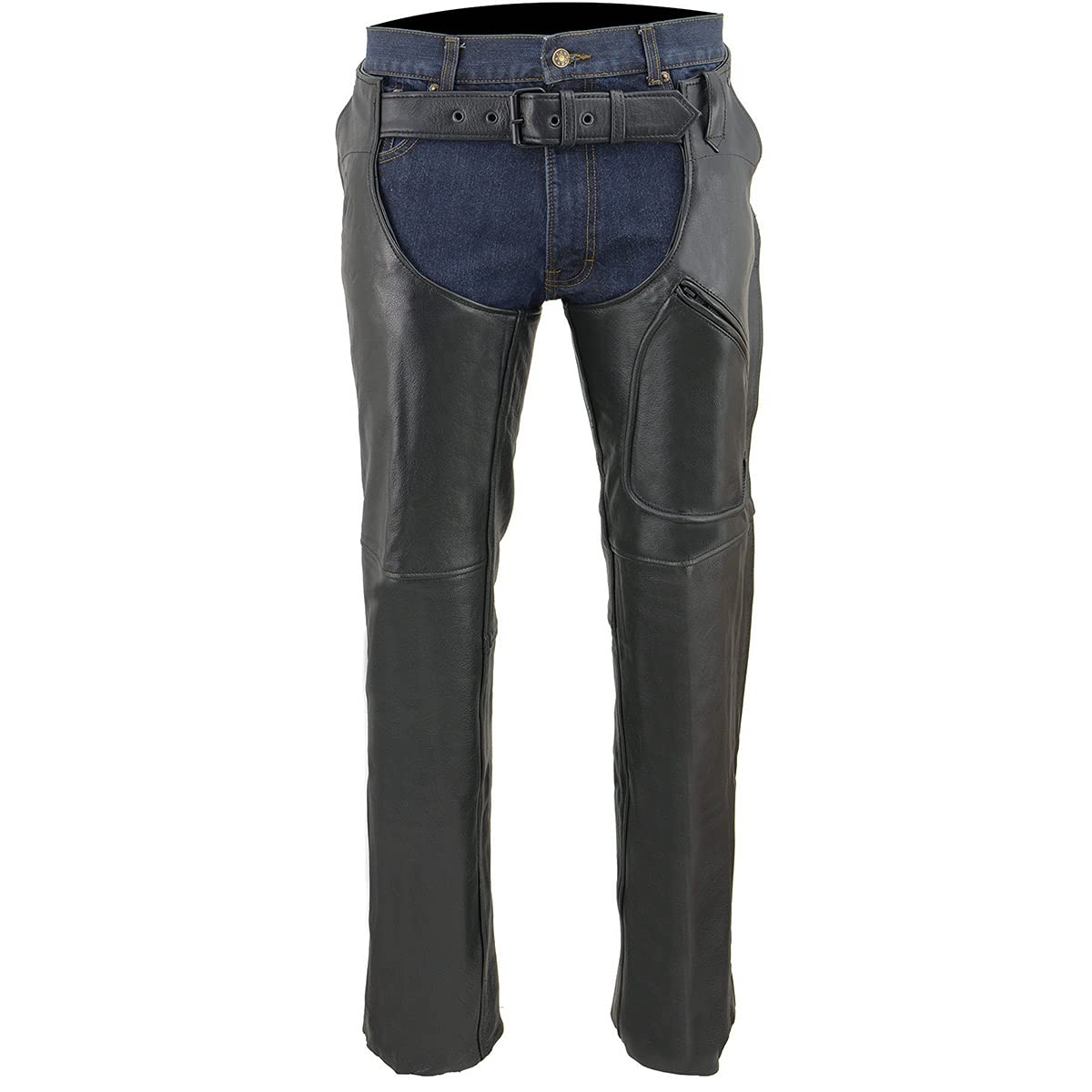 Milwaukee Leather Chaps For Men'S Black Leather 3-Front Pockets- Thigh Patch Pocket Motorcycle Riders Chap- Lkm5780-3X-Large