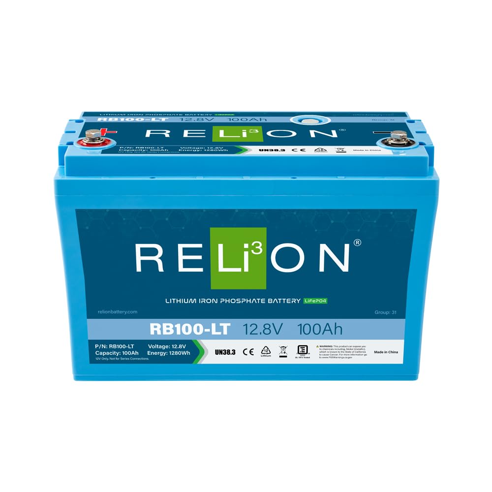 Relion Rb100-Lt | 12V 100Ah | Low Temperature Charging | Lifepo4 Lithium-Ion Battery | Group 31 | 3500~5000 Cycles | 10 Year Warranty | Perfect For Rv, Off Grid, Overland, Marine