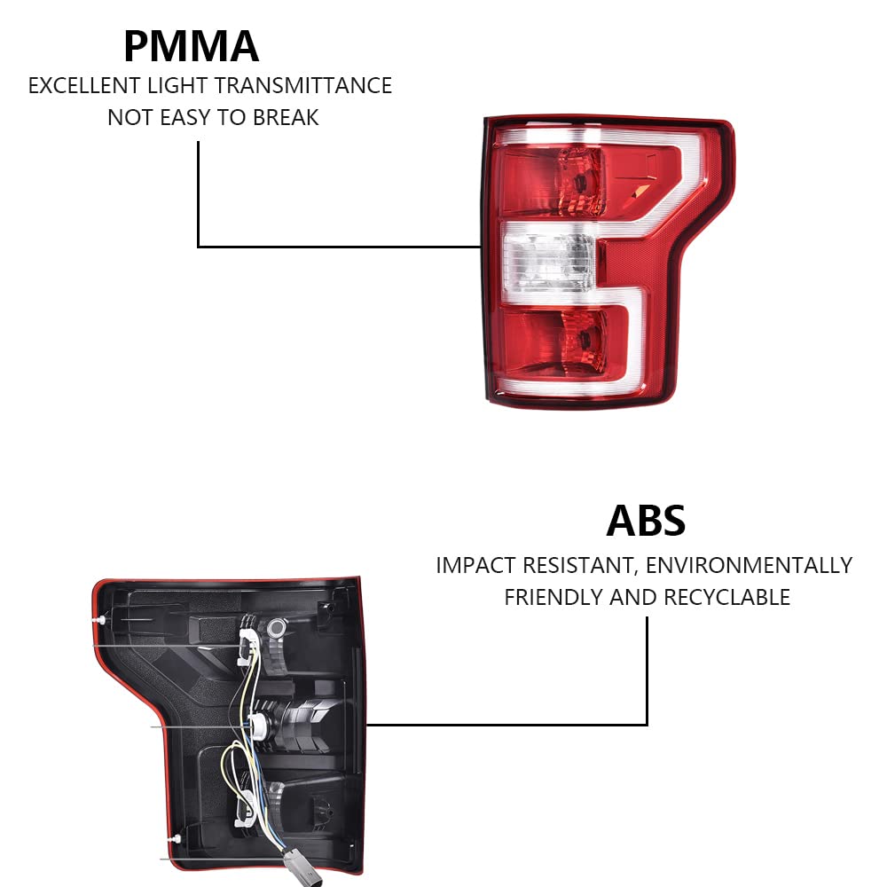 Pit66 Tail Lights Assembly,Compatible With 2018 2019 2020 Ford F150 Rear Tail Lamp Left Driver And Right Passenger Side,Red Lens