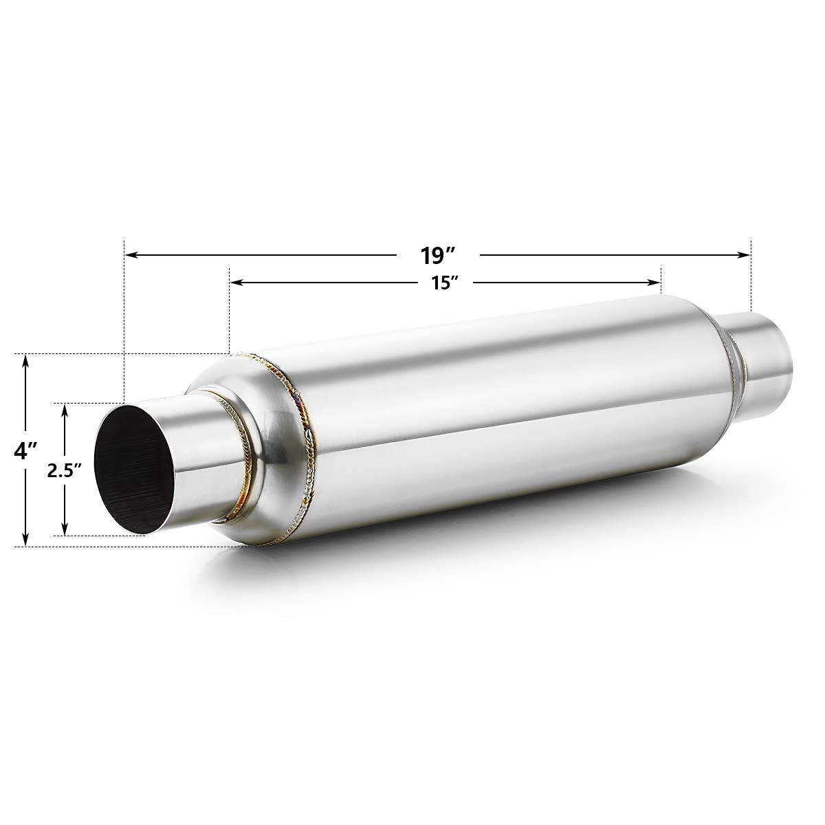 A-Karck Resonator 2.5 Inch Inlet, Polished 2.5'' Inlet 2.5'' Outlet 19'' Overall Length Exhaust Resonator Muffler Deep Tone Clea